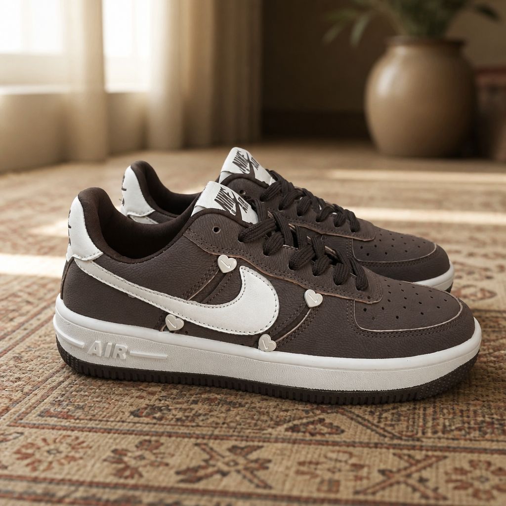 کفش ونس نایک Air Force 1 طرح قلب رنگ قهوه ای کد 348