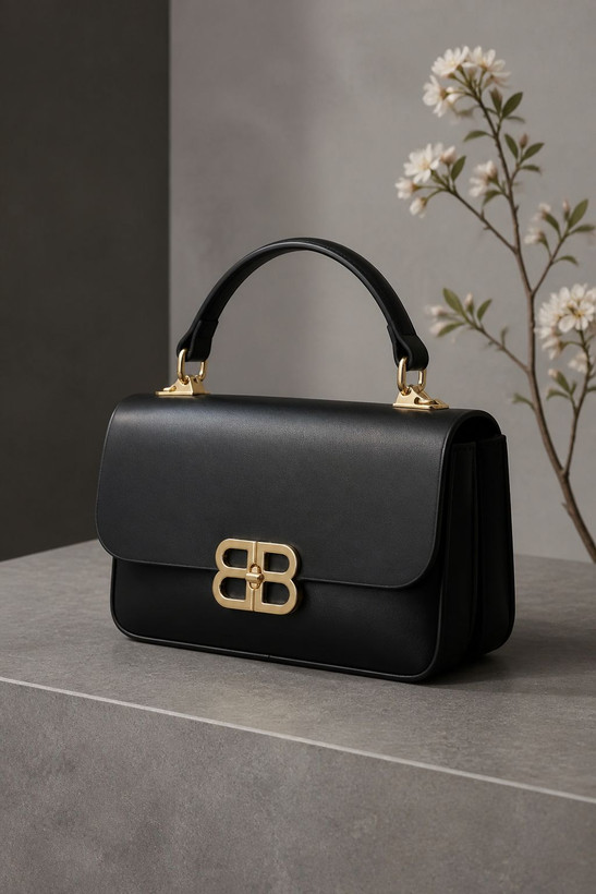 کیف دستی و دوشی زنانه مشکی با سگک فلزی طلایی طرح BB